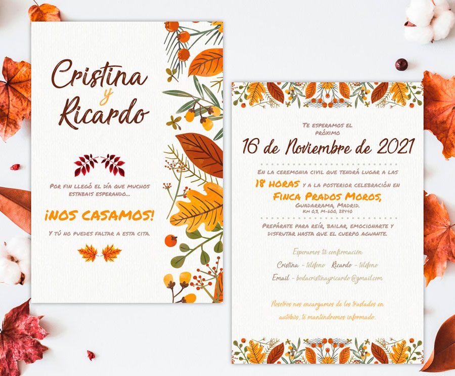 Invitación de Boda Otoño Hojas