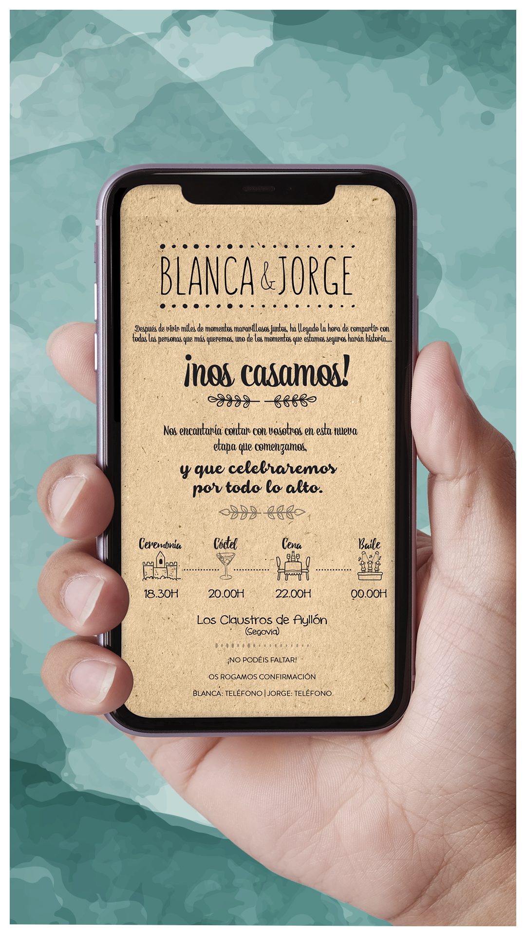 Invitación Boda Digital Kraft moderna