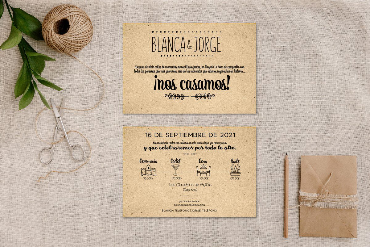 Invitación Boda Kraft Hojas Moderna Invitación Boda Kraft Hojas Moderna
