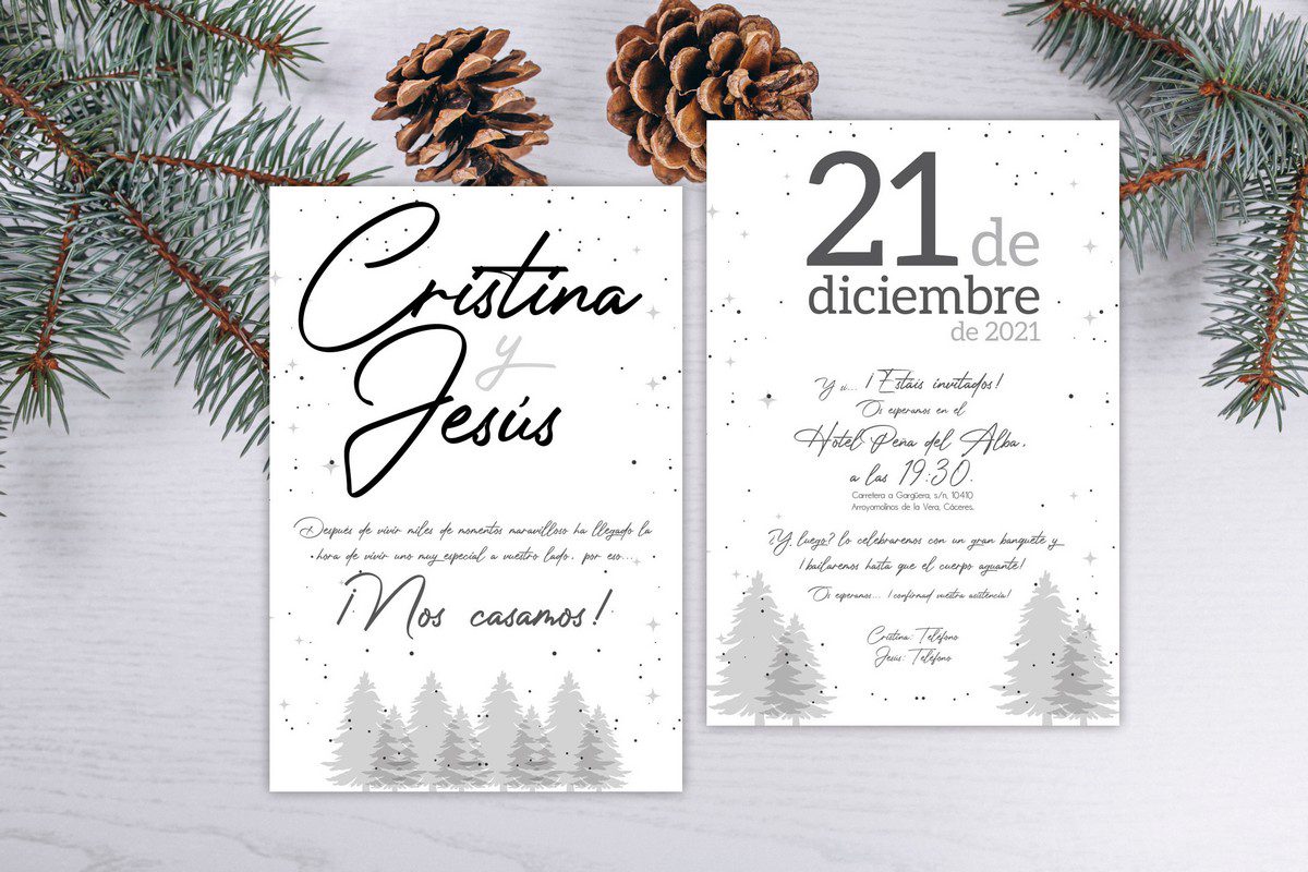 Invitación Boda Navidad Abetos