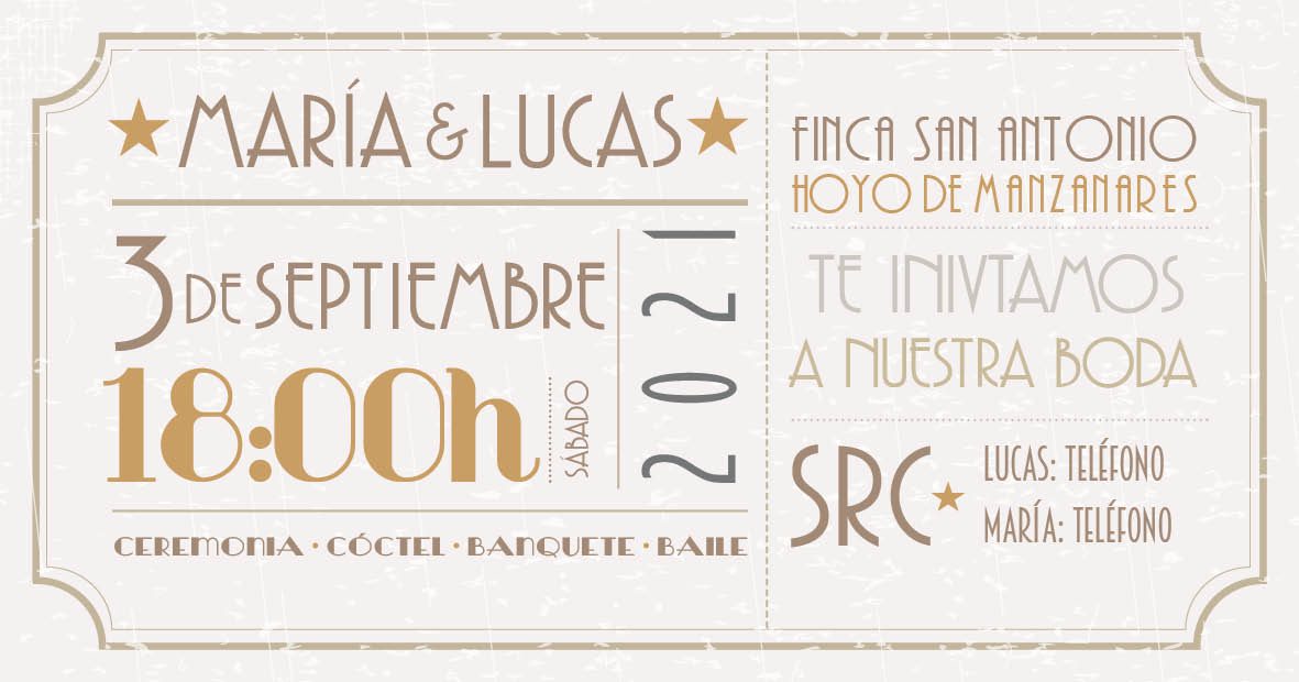 Invitaciones de Boda Cine Entrada Vintage Estrellas