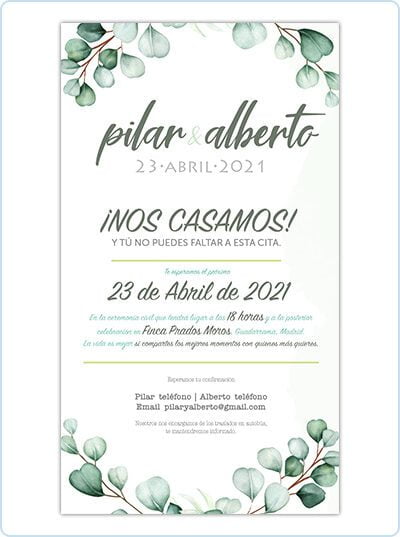 invitacion boda digital eucalipto flores