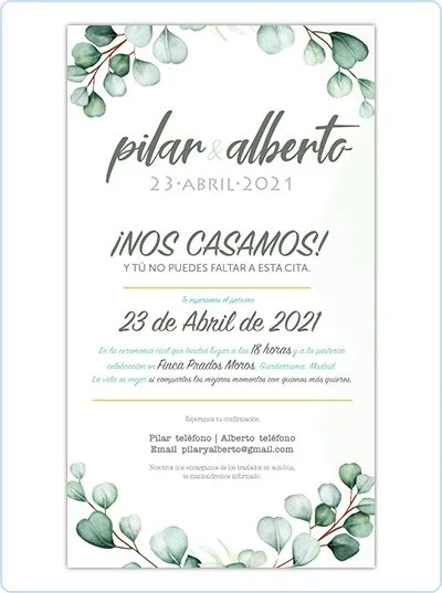 invitacion boda digital eucalipto flores