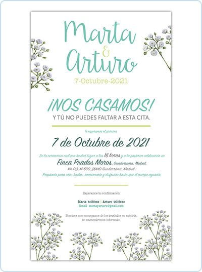 Invitación boda digital flores paniculata