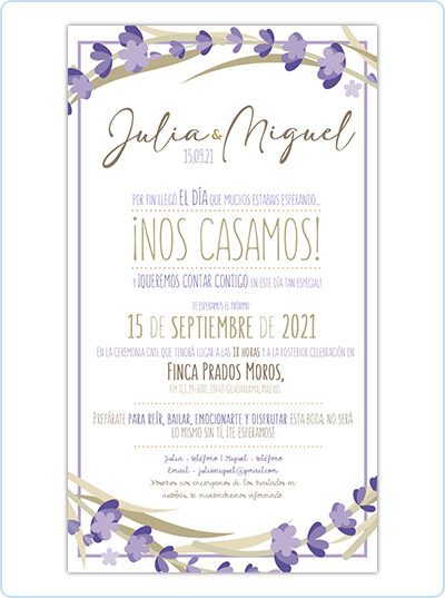 invitación boda digital floral lavanda
