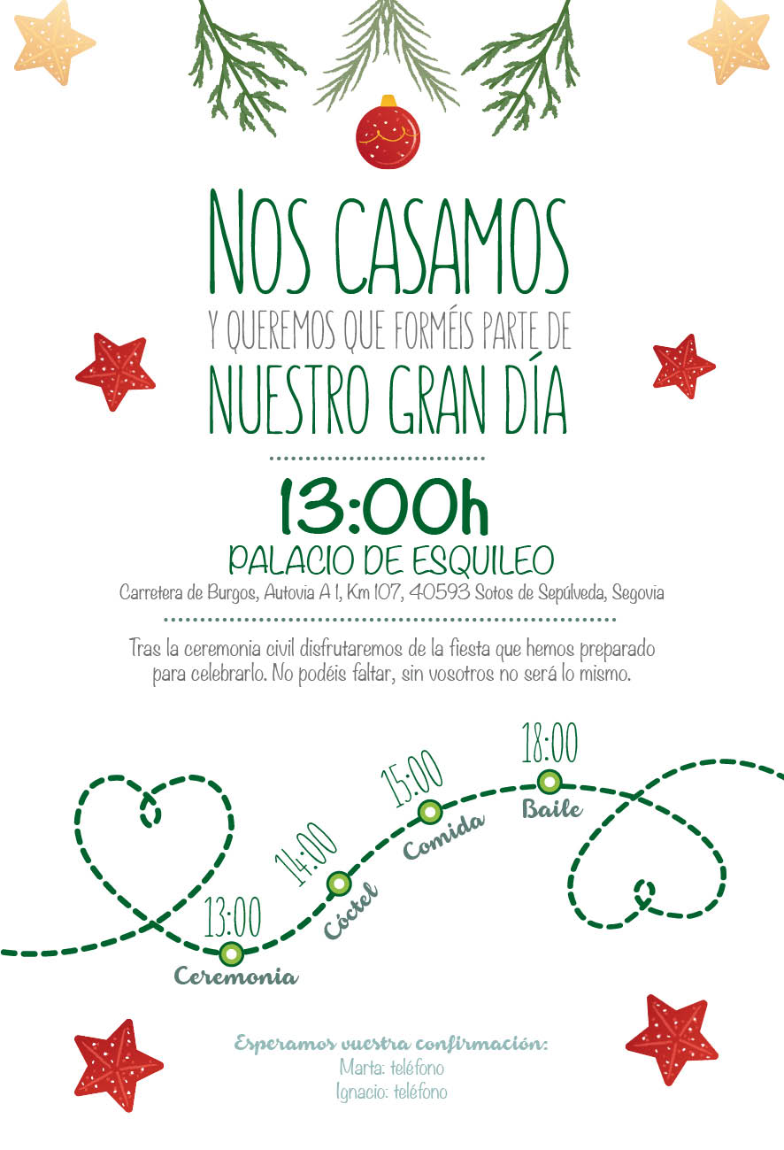 Invitación Boda Navidad Estrellas y Guirnaldas