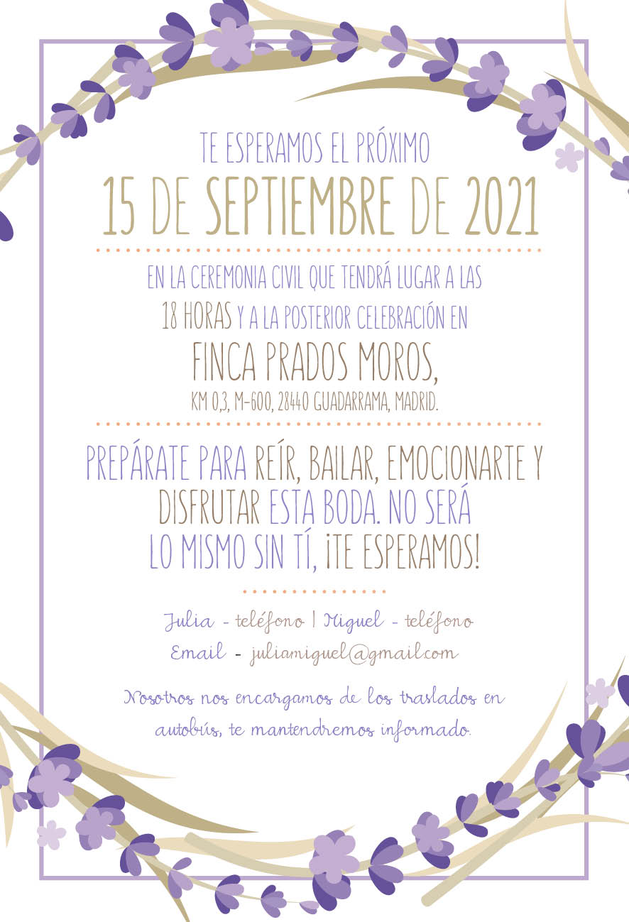 Invitación Boda Floral Lavanda Moderna