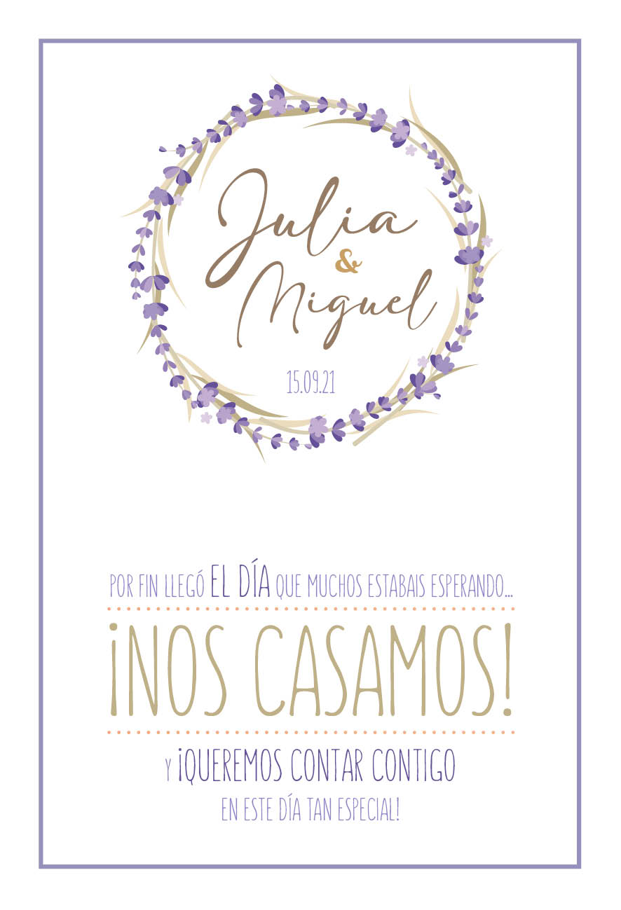Invitación Boda Lavanda Floral Moderna