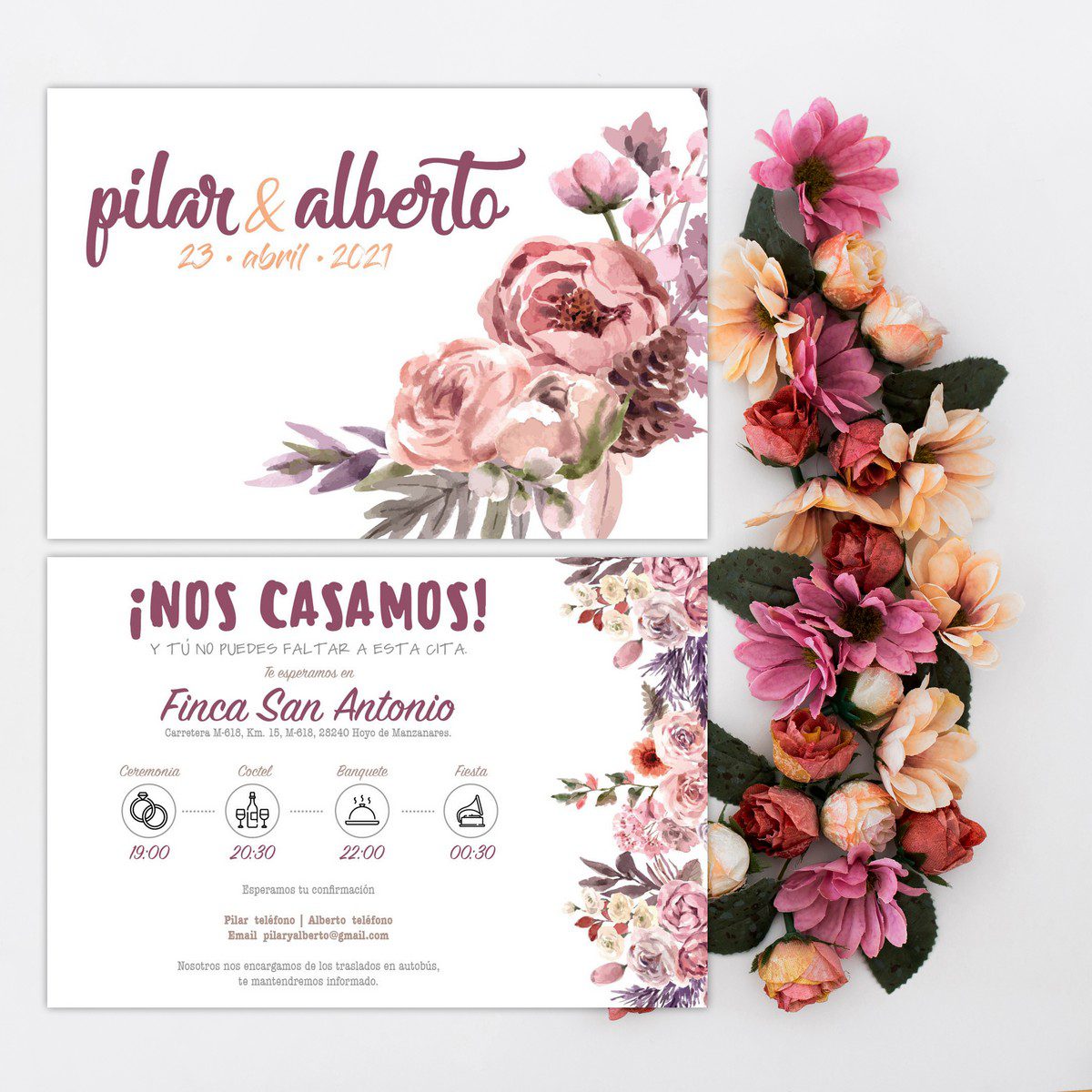 Invitación de Boda Flores Secas Elegante