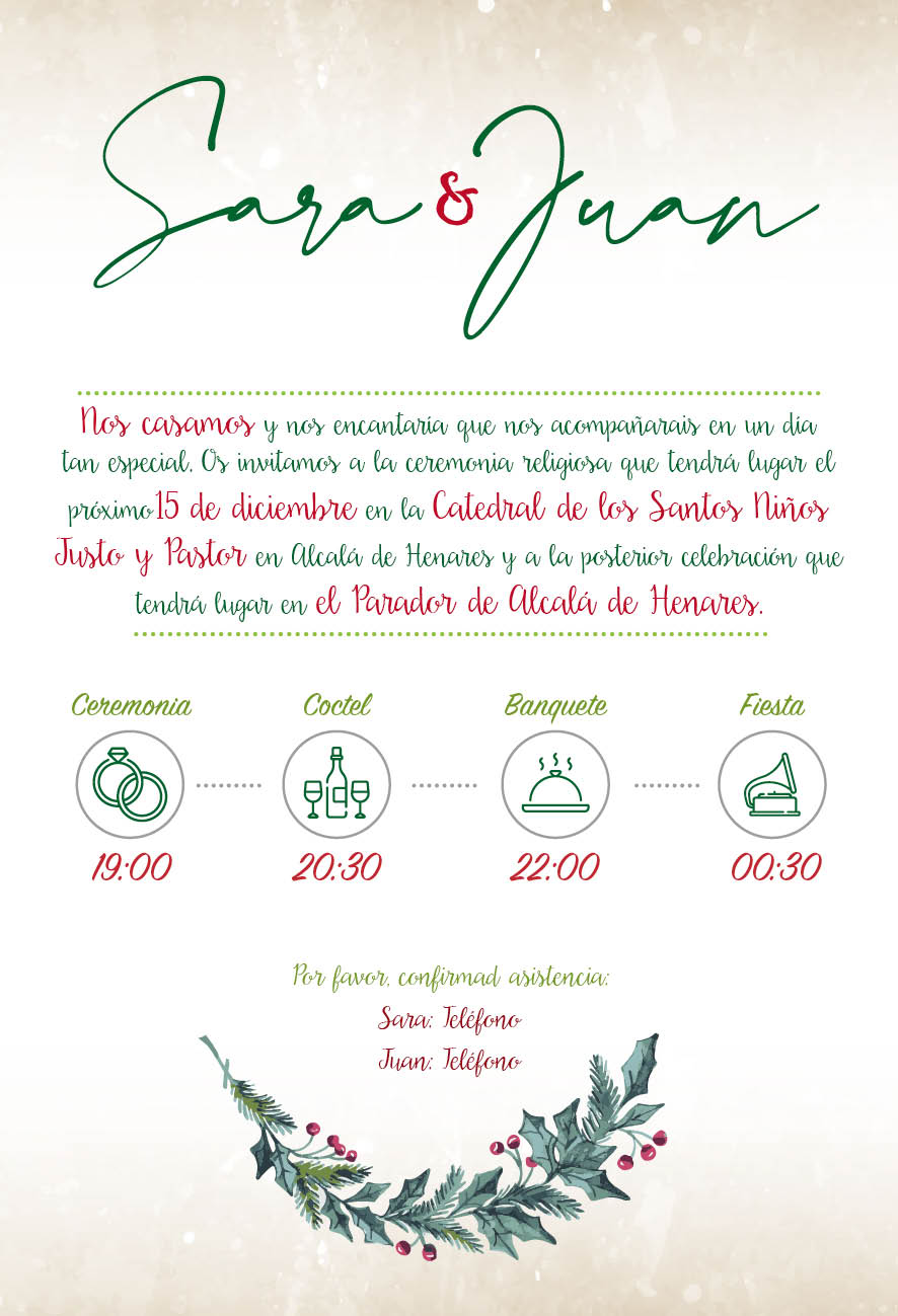 Invitación Boda Navidad Guirnalda Elegante Invitación Boda Navidad Guirnalda Elegante
