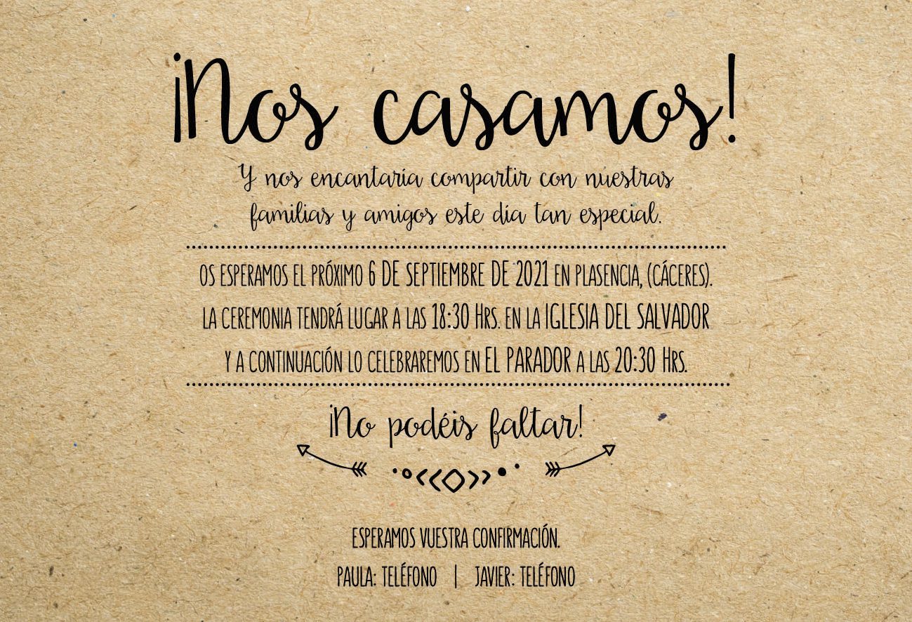 Invitacion boda papel Kraft modernas