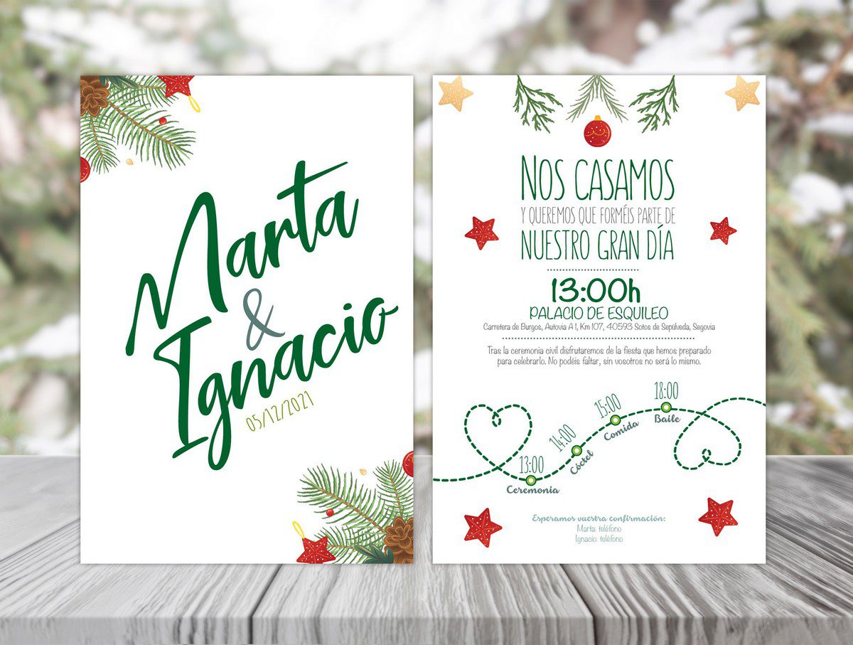 Invitación Boda Navidad Estrellas y Guirnalda