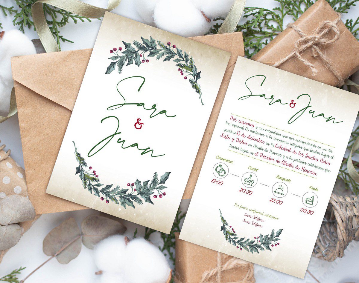 Invitación Boda Navidad Guirnalda Invitación Boda Navidad Guirnalda
