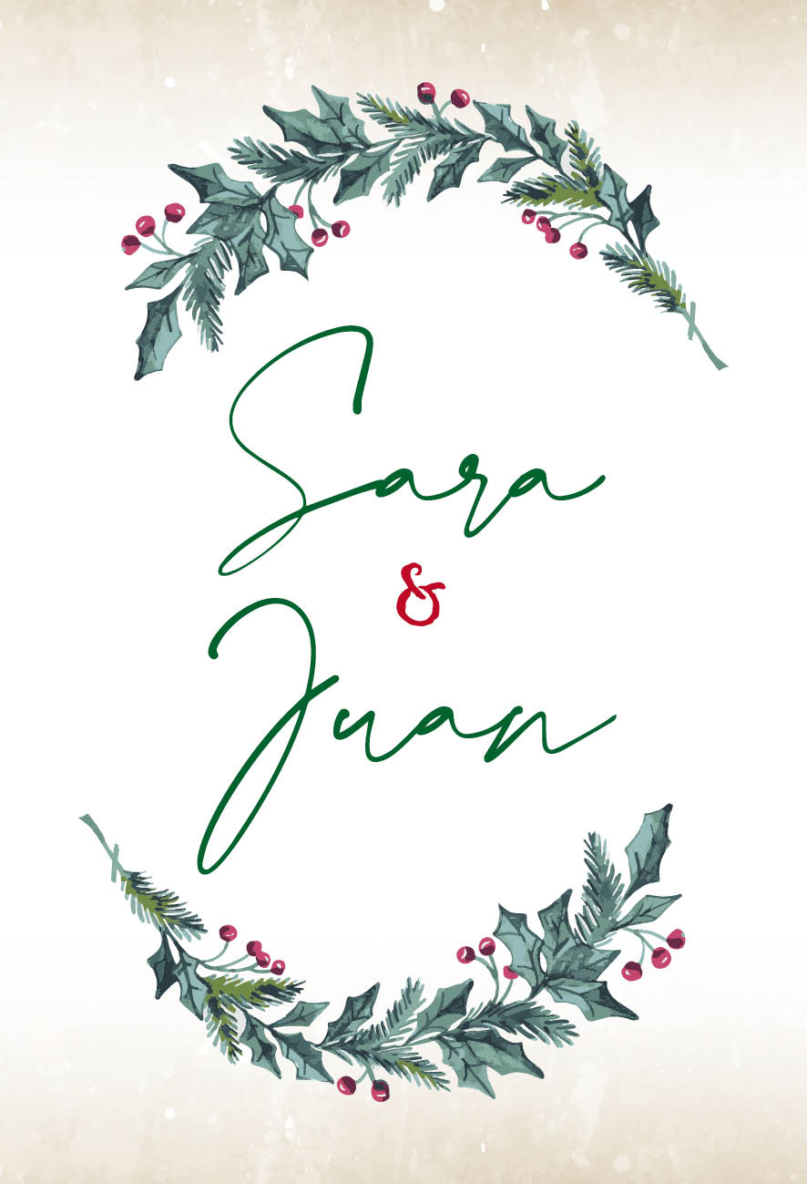 Invitación Boda Navidad Guirnalda Elegante Invitación Boda Navidad Guirnalda Elegante