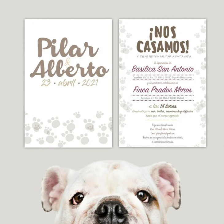 Invitación Boda Perritos y Huellas