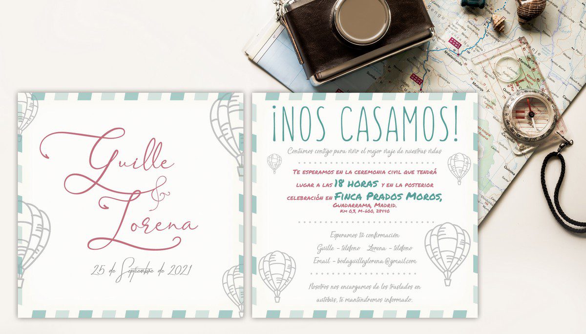 Invitación Boda Viajes Globo
