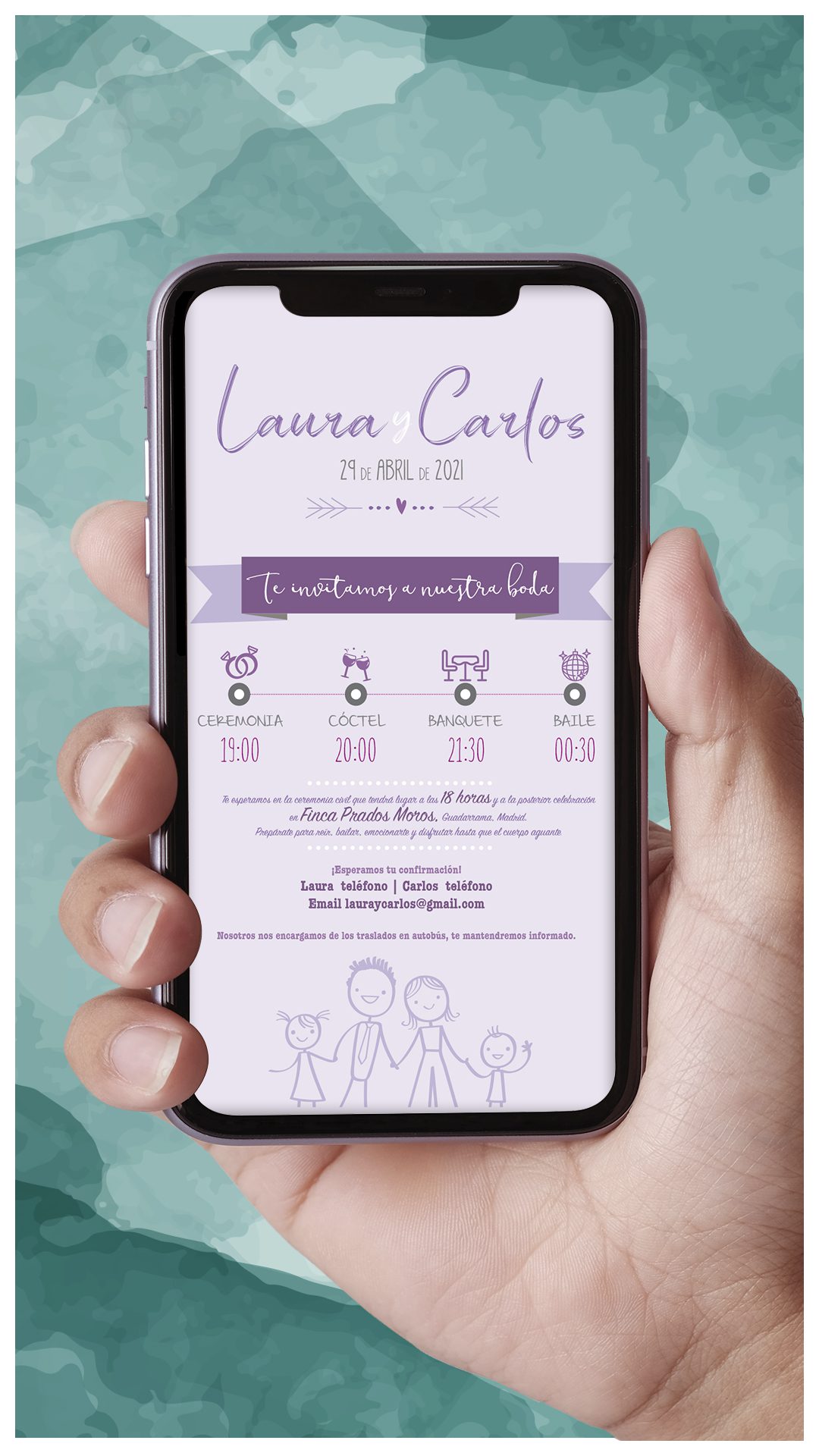 invitación boda digital familia muñecos