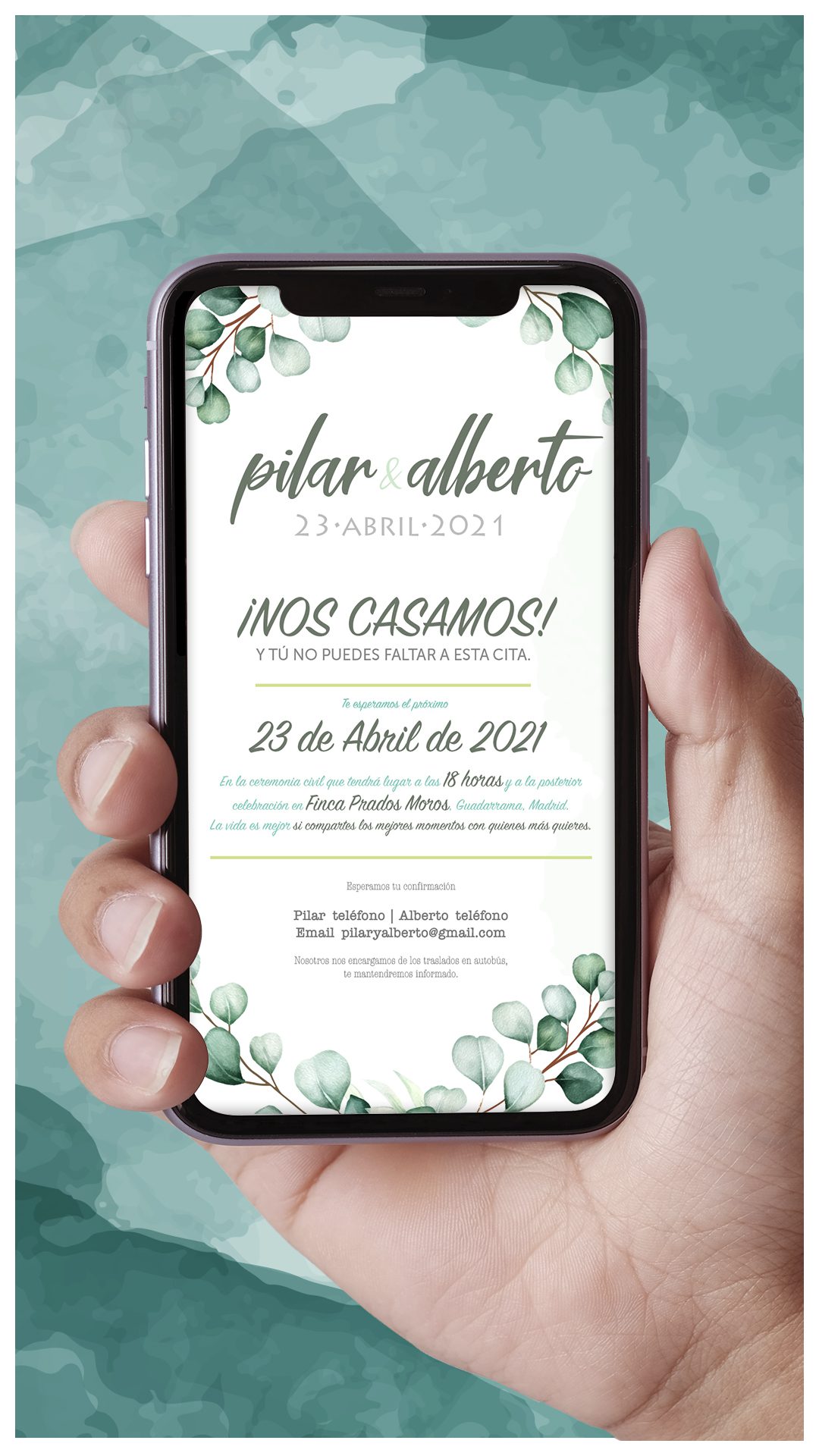 invitación boda digital Eucalipto