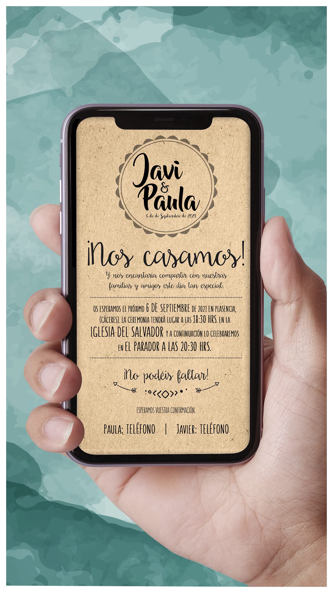Invitación Boda Digital Kraft Sello