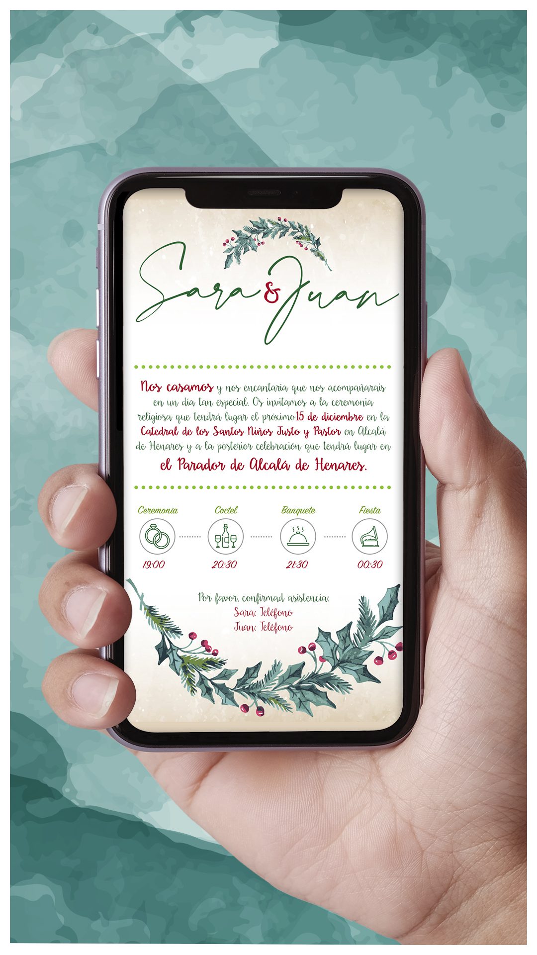 Invitación Navidad Guirnalda Digital  Invitación Navidad Guirnalda Digital
