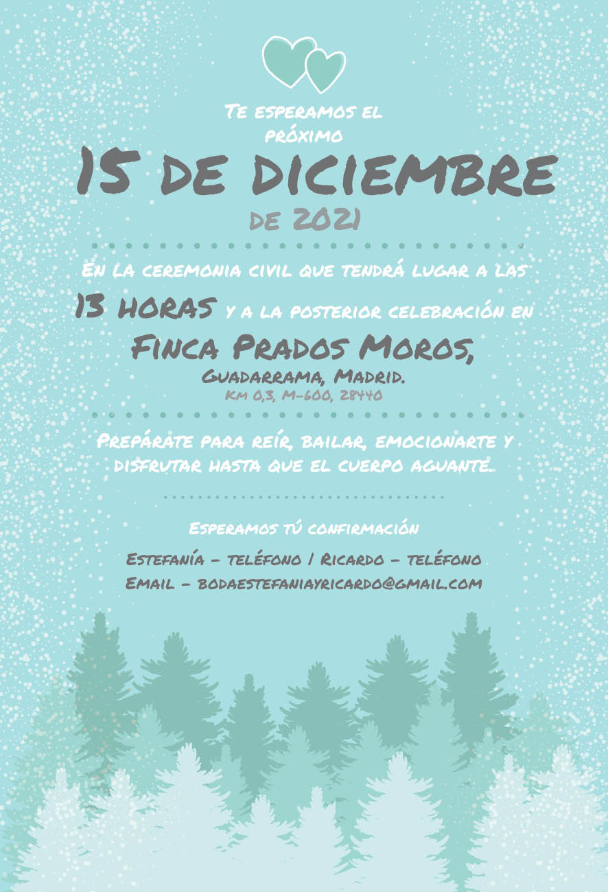 Invitaciones Boda Invierno Abetos Copos Nieve