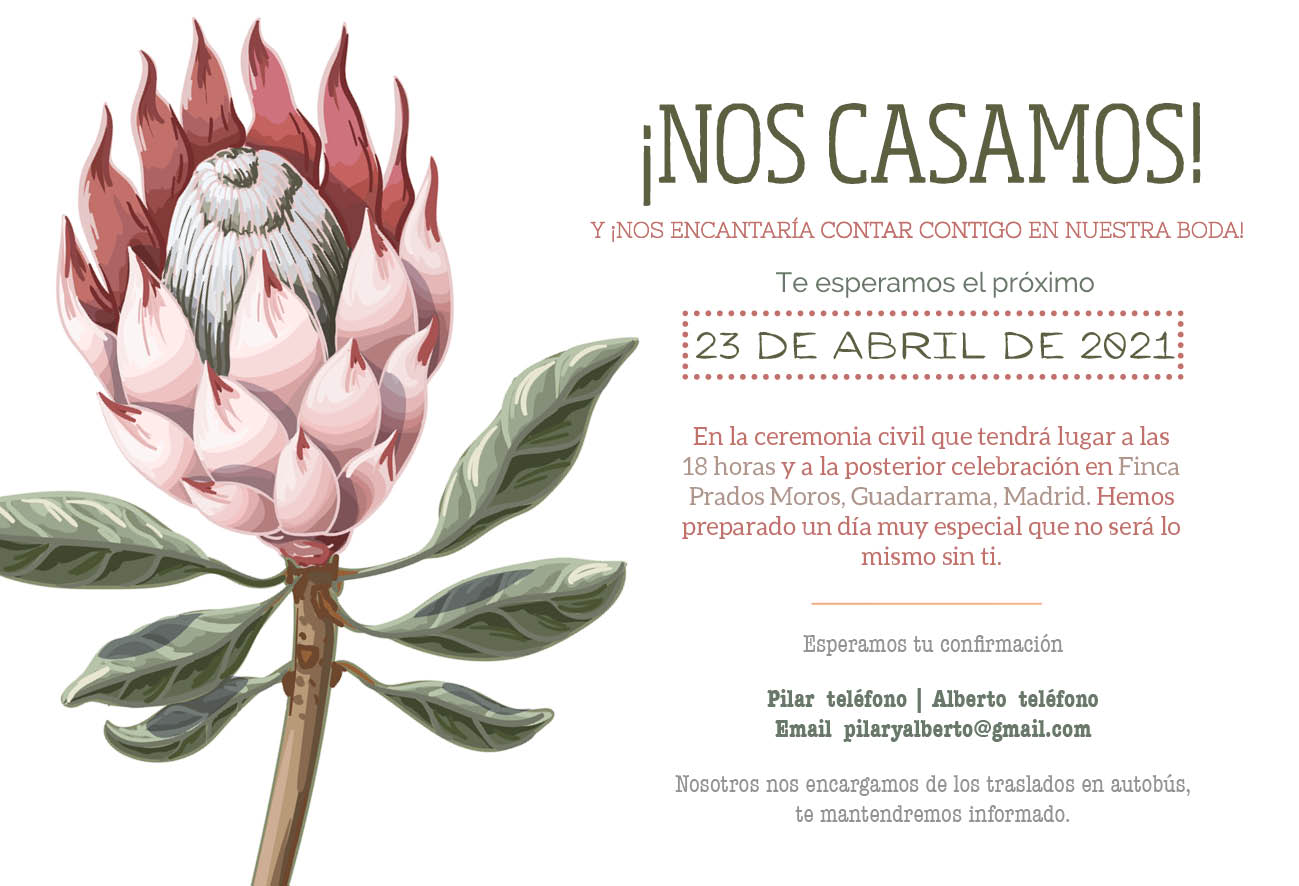 Invitaciones de boda florales con Protea