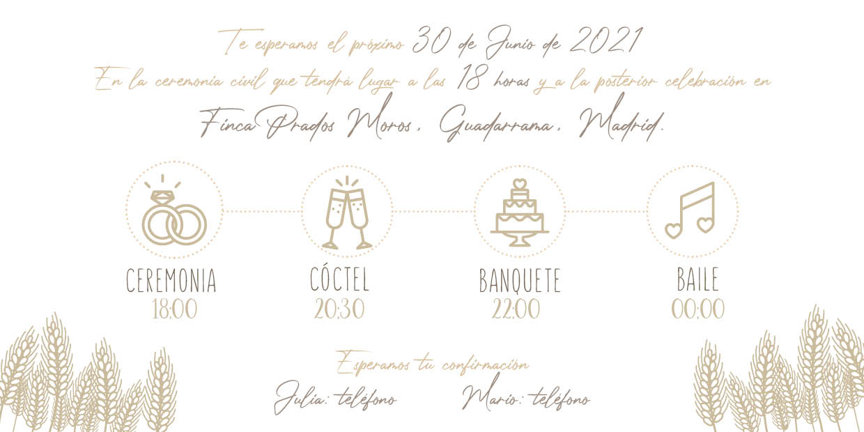 Invitaciones de Boda Rústicas Espiga Trigo timeline
