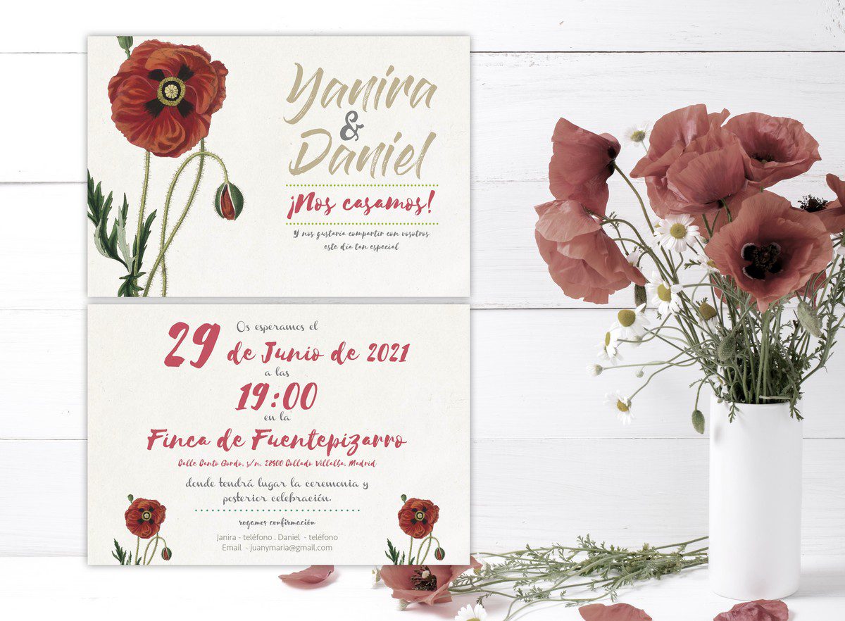 Invitaciones de Boda Florales Amapolas Rojas