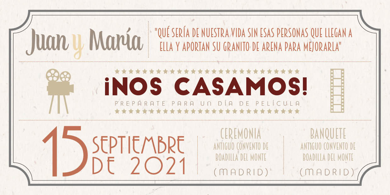 Invitaciones de Boda Cine Vintage Entrada Cine