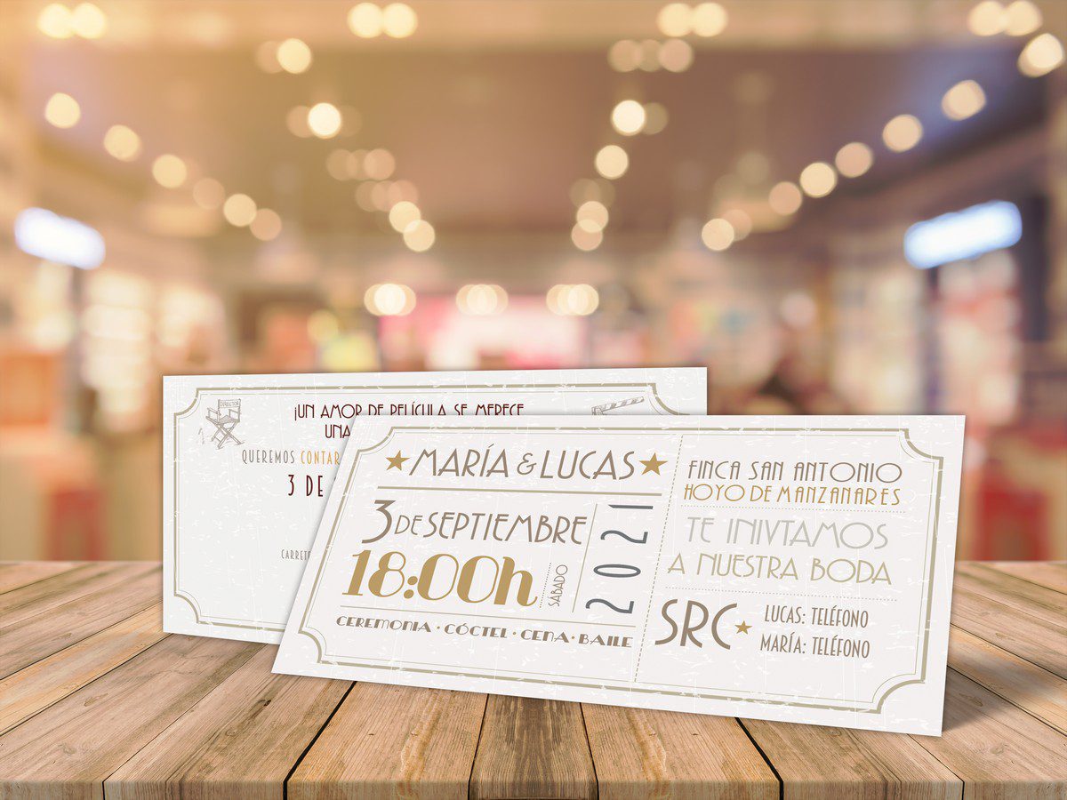Invitaciones Boda Cine Vintage Estrellas