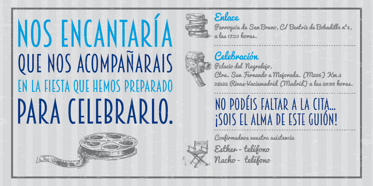 Invitación Boda Cine Vintage Azules