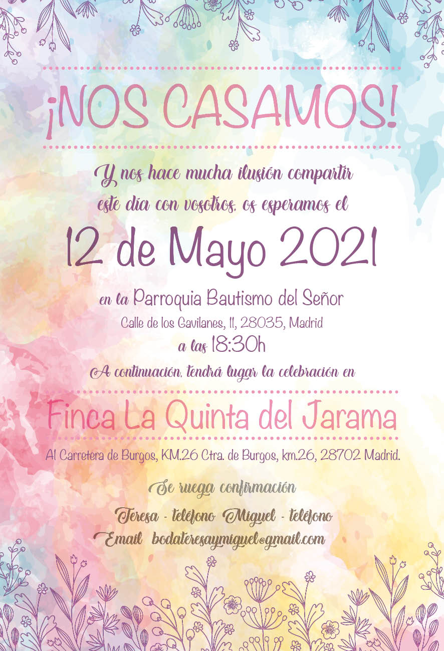 Invitaciones Boda Florales Primavera Colores Pasteles