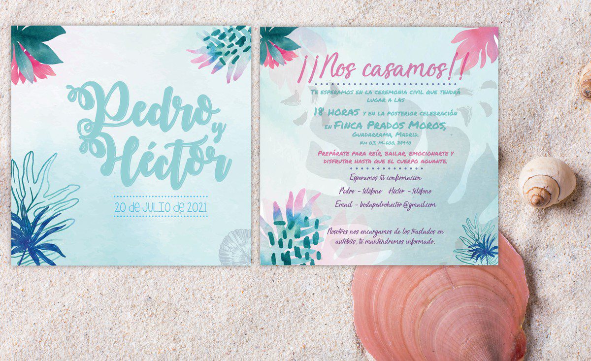 Invitaciones de Boda Marítimas Algas de Colores Invitaciones de Boda Marítimas Algas de Colores