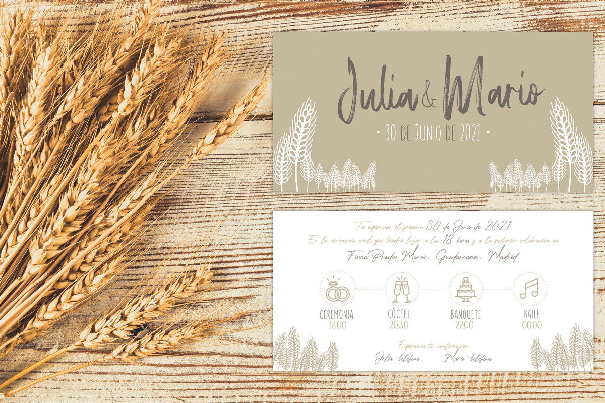 Invitaciones de Boda Rústicas Espiga Trigo
