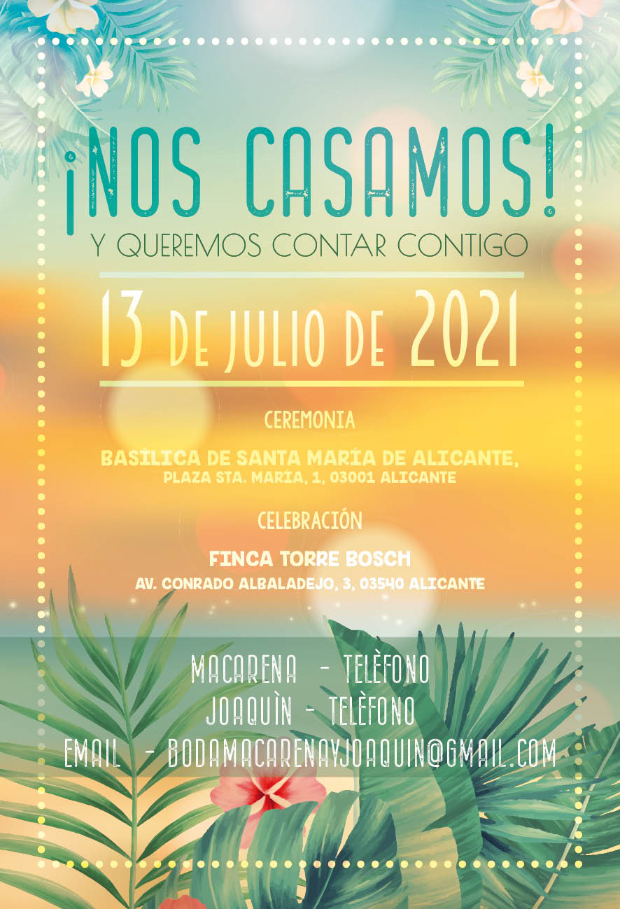 Invitaciones Boda Verano Tropicales Coloridas