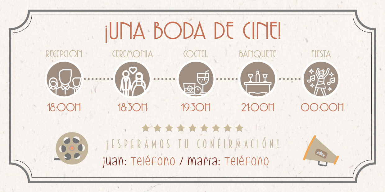 Invitaciones de Boda Cine Entrada Vintage Estrellas
