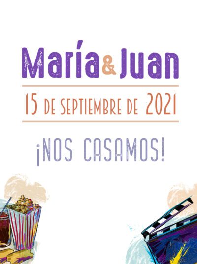 Save The Date Cine Acuarela Invitaciones Boda